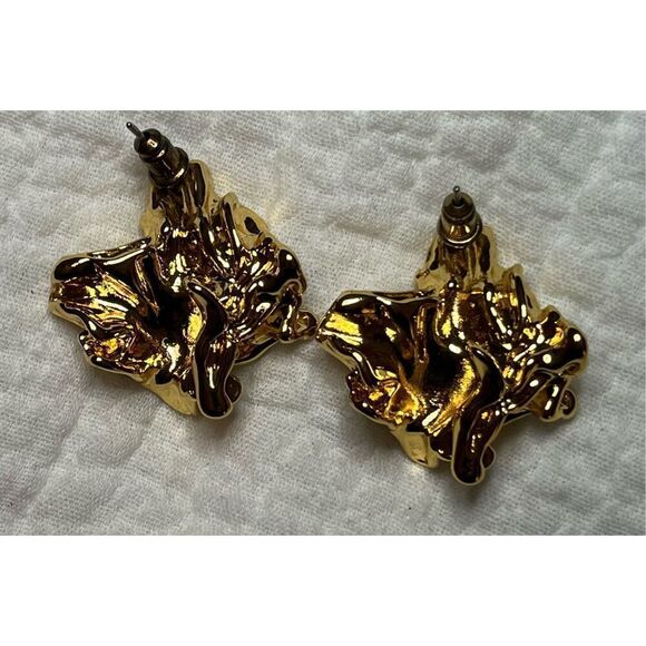 Luxurious Amber Sceats Reese Earrings Rich 24k GP Gold Nugget NEW - Picture 4 of 6